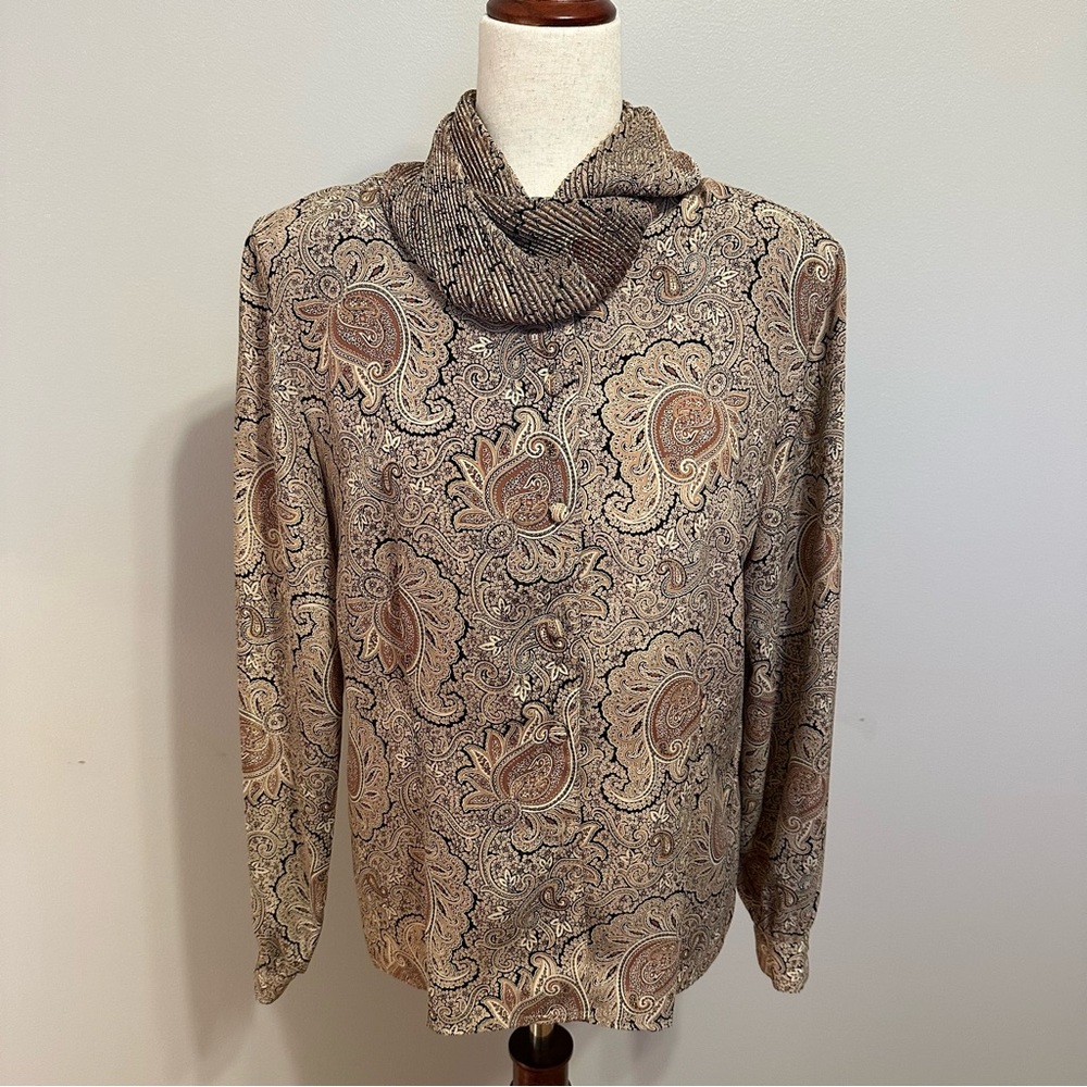 Eva Laurel New York Retro Paisley Print Long Sleeve Blouse Size 8
